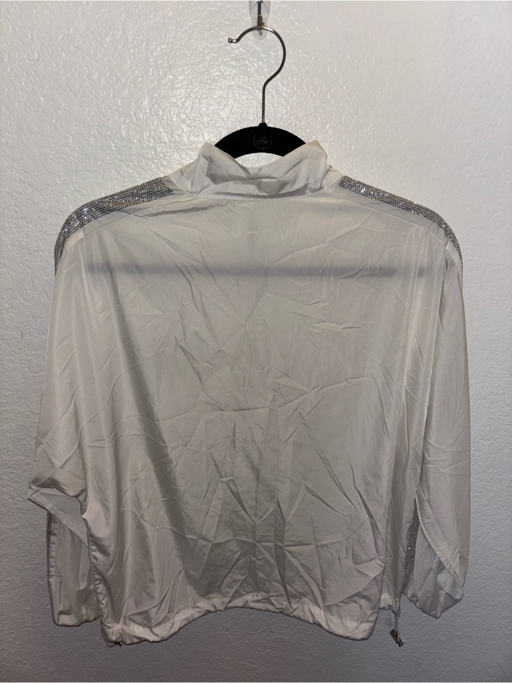 Prada White Rhinestone Nylon Quarter Zip Jacket with Silver Hardware - Picture 5 of 10